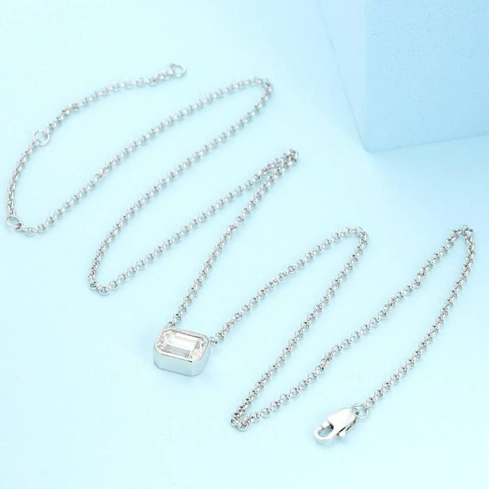 1.0 Ct Emerald Cut Diamond Pendant Necklace