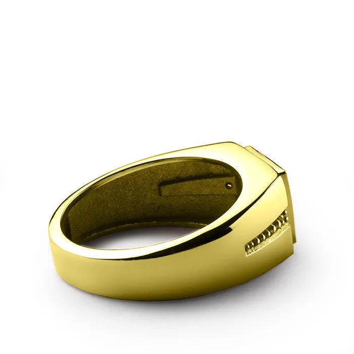 10K Mens Gold Ring with Purple Amethyst and Natural Diamonds