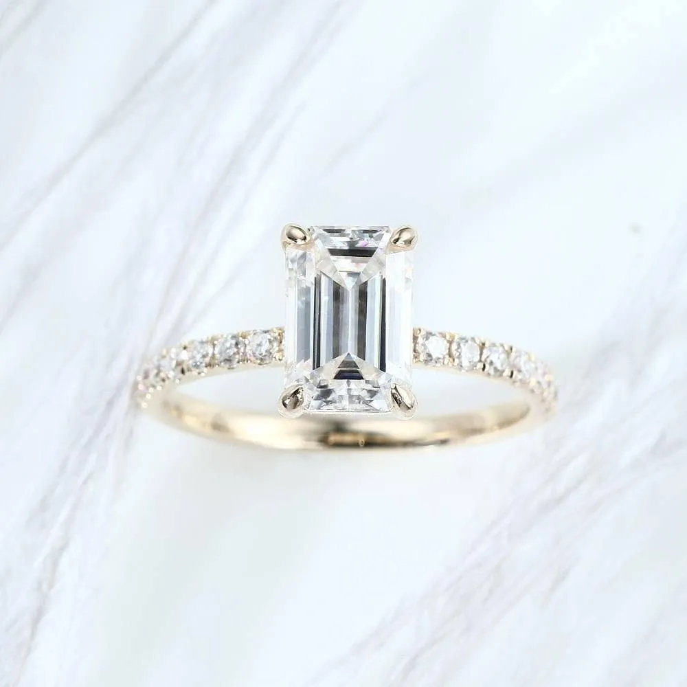 10K Yellow Gold 2CT 6*9mm Emerald Cut Diamond Engagement Ring