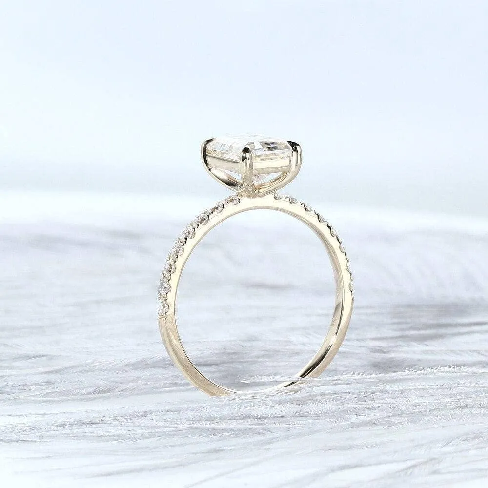 10K Yellow Gold 2CT 6*9mm Emerald Cut Diamond Engagement Ring