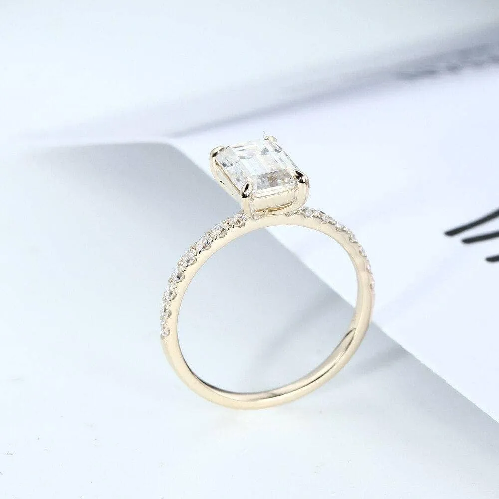10K Yellow Gold 2CT 6*9mm Emerald Cut Diamond Engagement Ring