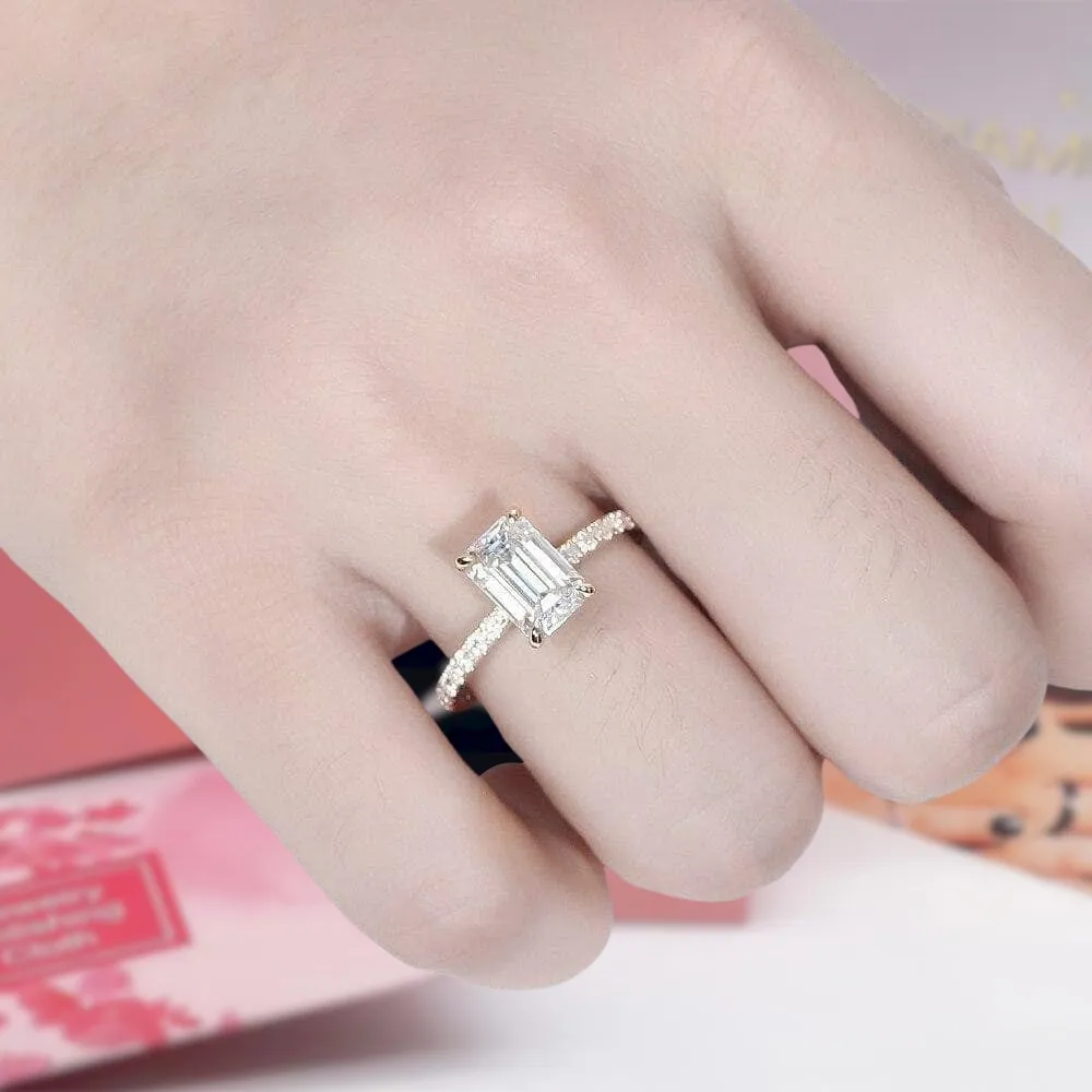 10K Yellow Gold 2CT 6*9mm Emerald Cut Diamond Engagement Ring