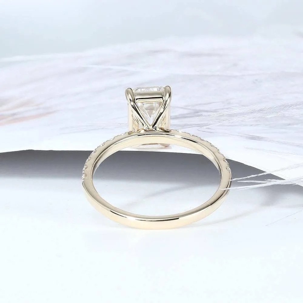 10K Yellow Gold 2CT 6*9mm Emerald Cut Diamond Engagement Ring