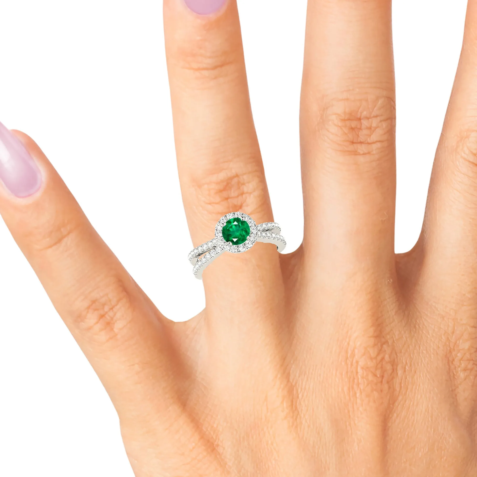 1.15 ct. Genuine Emerald Ring With Halo And Wide Split Shank