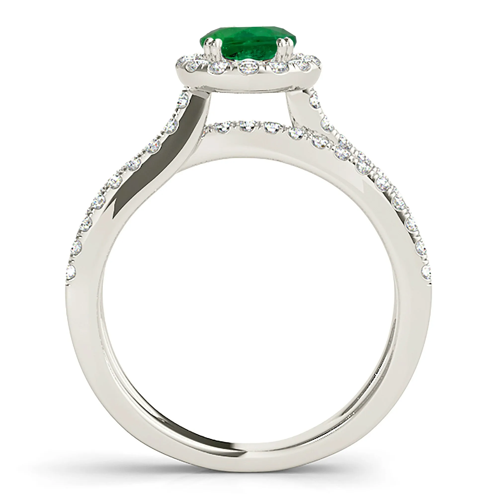 1.15 ct. Genuine Emerald Ring With Halo And Wide Split Shank