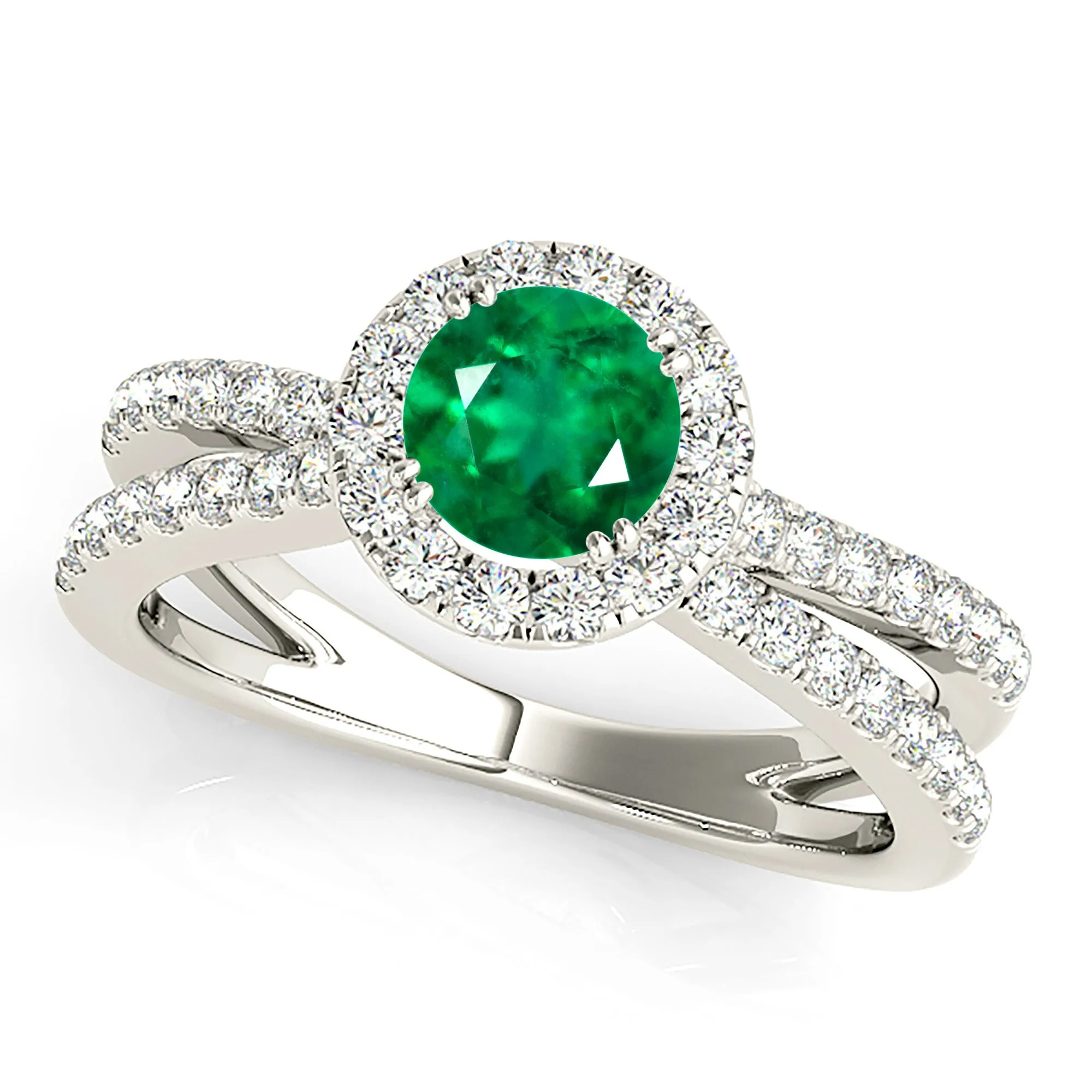 1.15 ct. Genuine Emerald Ring With Halo And Wide Split Shank