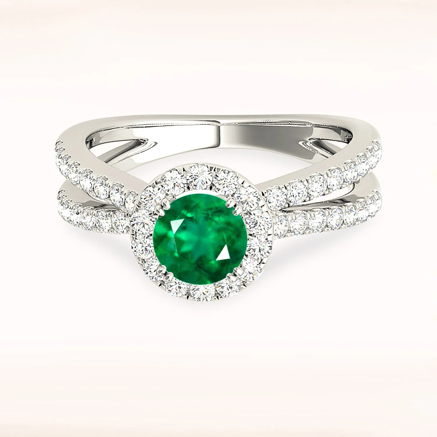 1.15 ct. Genuine Emerald Ring With Halo And Wide Split Shank