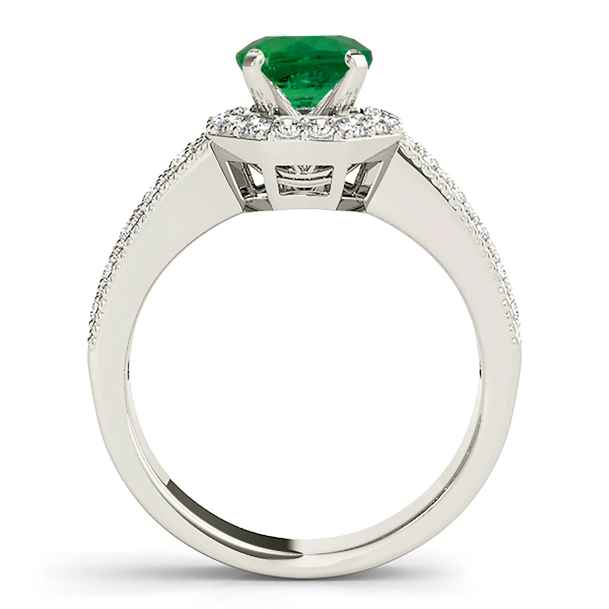 1.15 ct. Genuine Emerald Ring With Halo ,Double Row Diamond Band