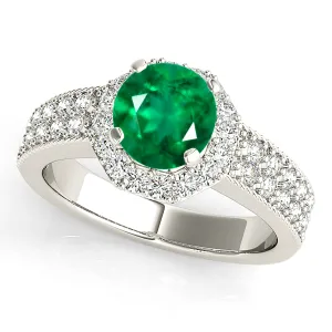 1.15 ct. Genuine Emerald Ring With Halo ,Double Row Diamond Band
