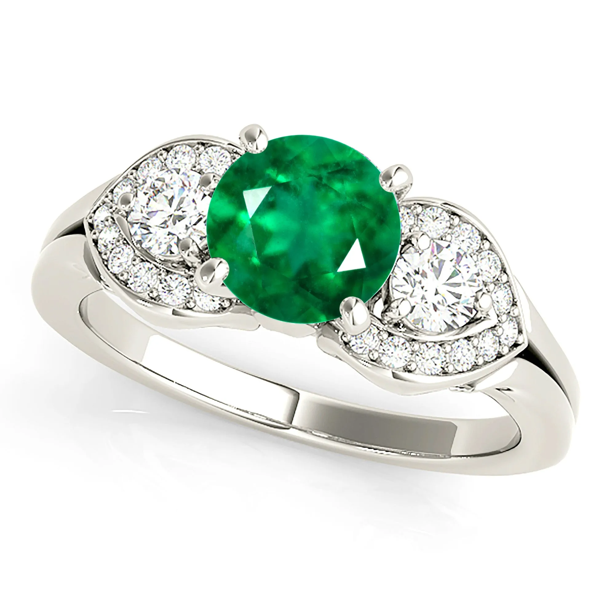 1.15 ct. Genuine Emerald Three Stone Style Side Heart Halo