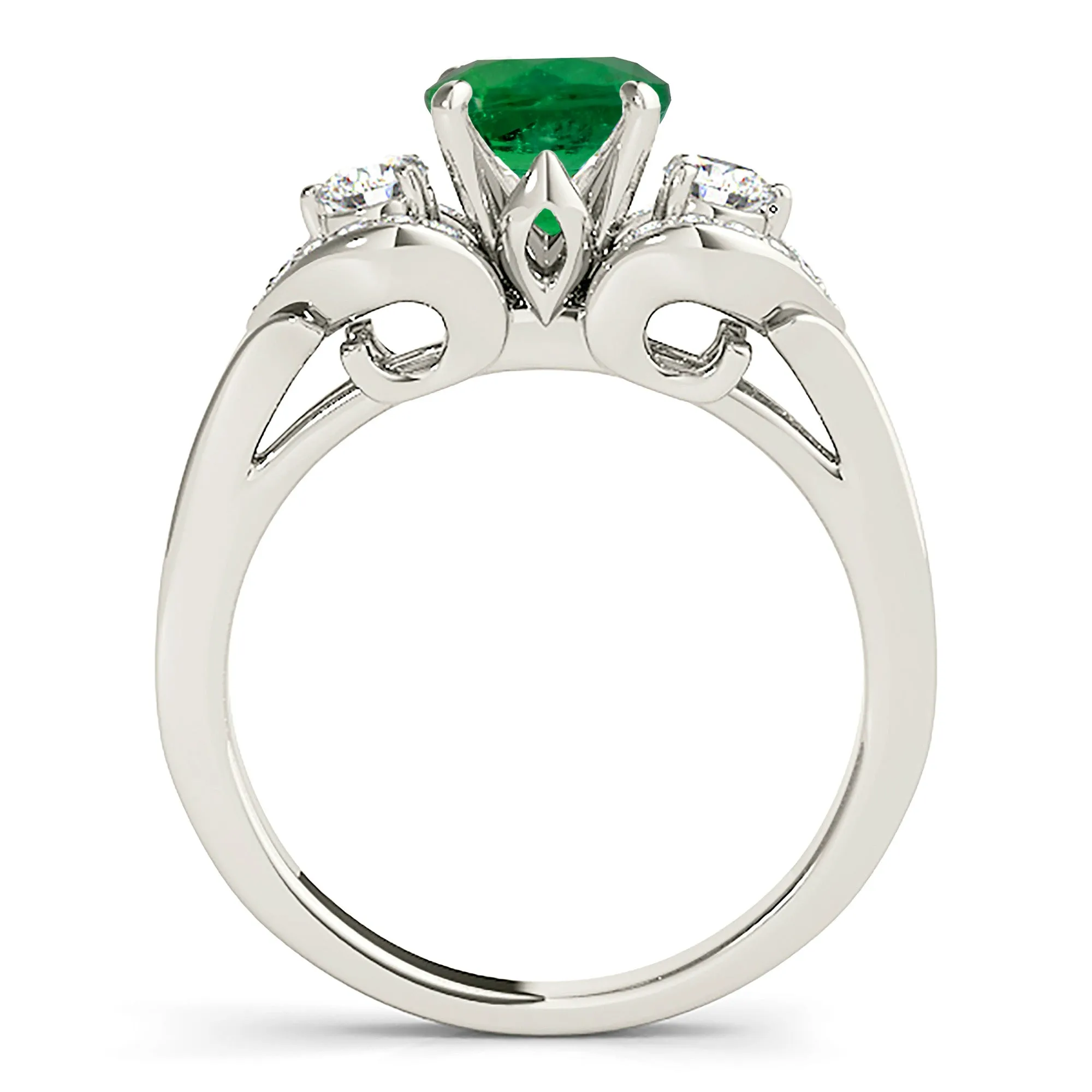 1.15 ct. Genuine Emerald Three Stone Style Side Heart Halo
