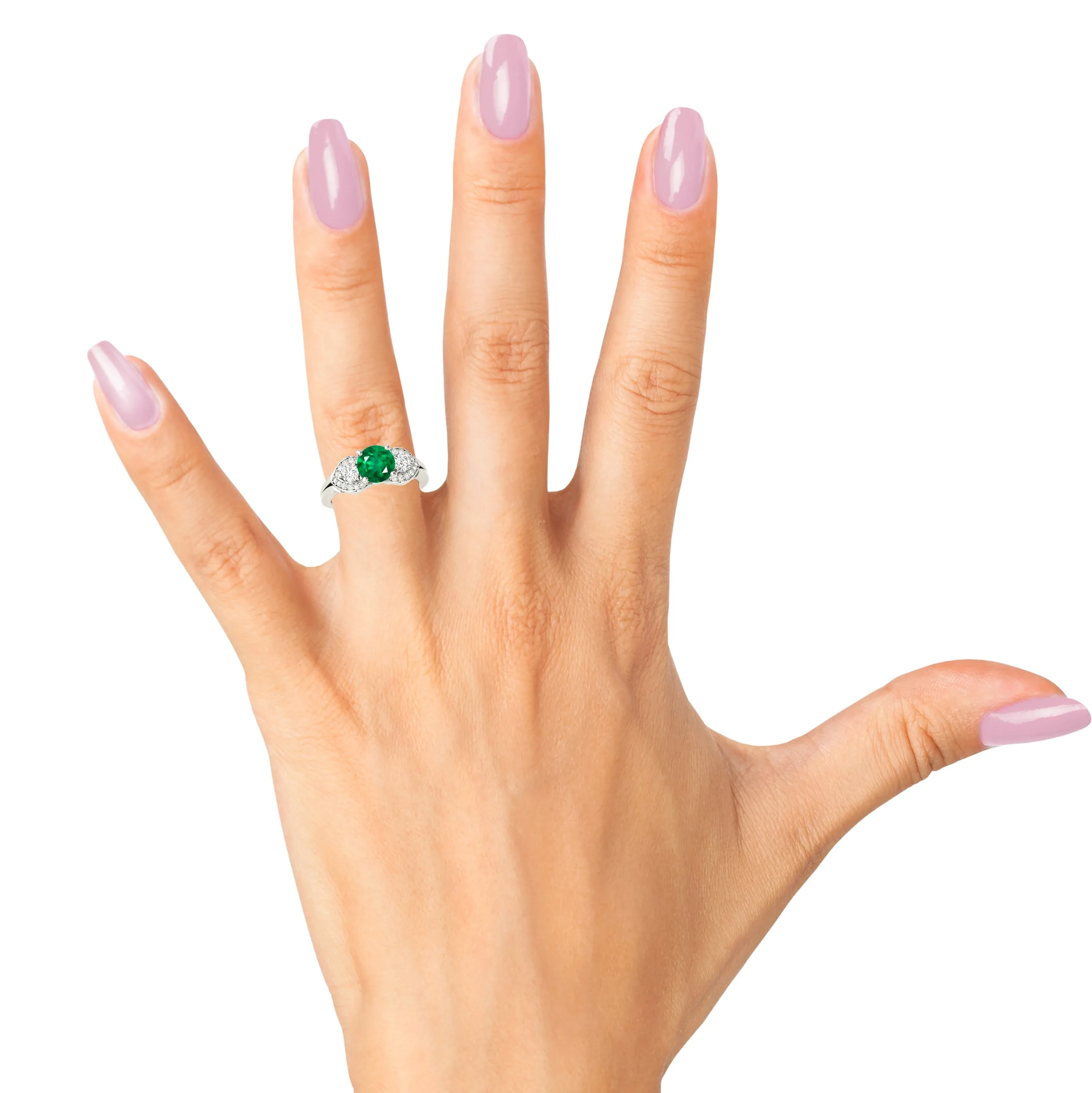 1.15 ct. Genuine Emerald Three Stone Style Side Heart Halo