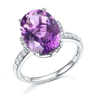 14K White Gold 5.75 Ct Oval Purple Amethyst 0.22 Ct Natural Diamond