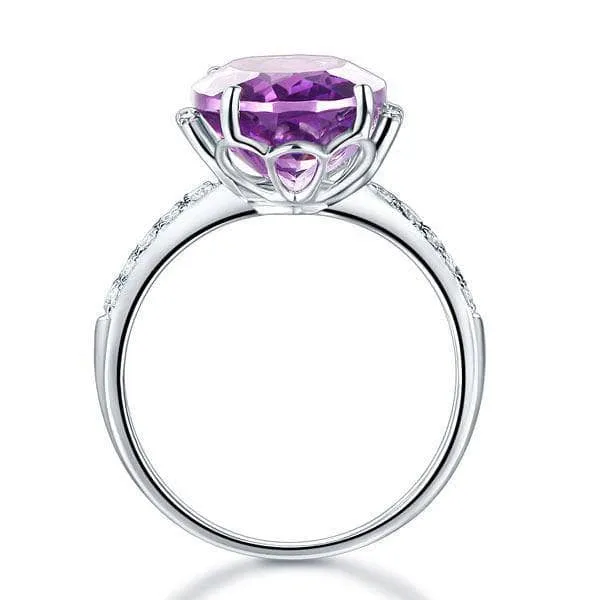 14K White Gold 5.75 Ct Oval Purple Amethyst 0.22 Ct Natural Diamond