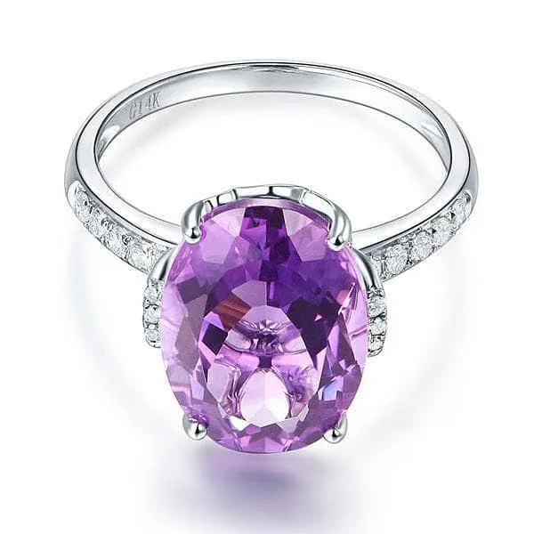 14K White Gold 5.75 Ct Oval Purple Amethyst 0.22 Ct Natural Diamond