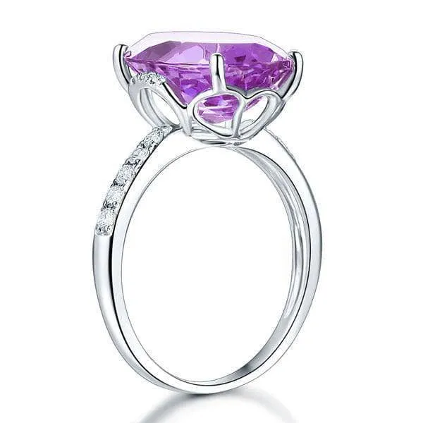 14K White Gold 5.75 Ct Oval Purple Amethyst 0.22 Ct Natural Diamond