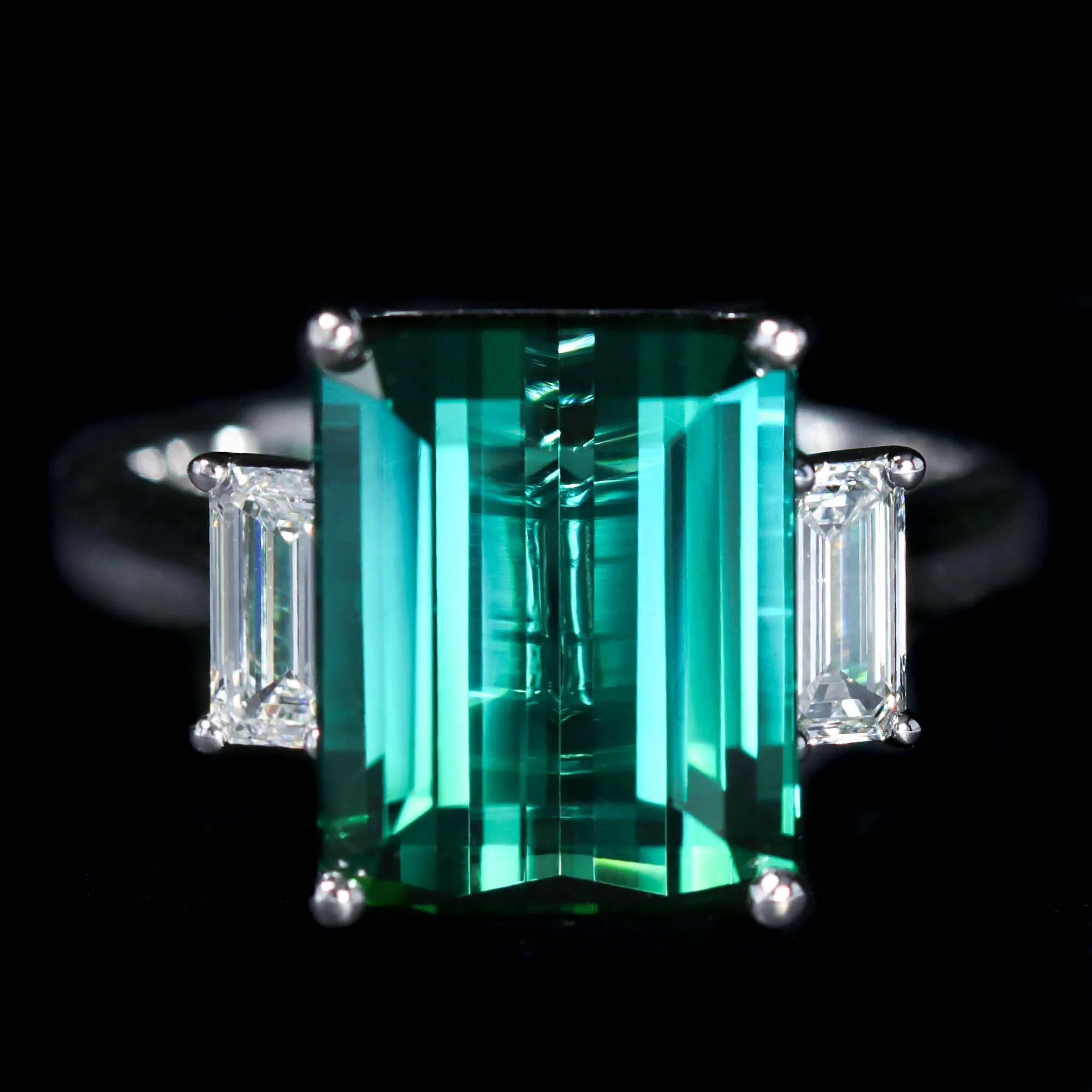 14K White Gold 5.82 Carat Tourmaline and Diamond Ring