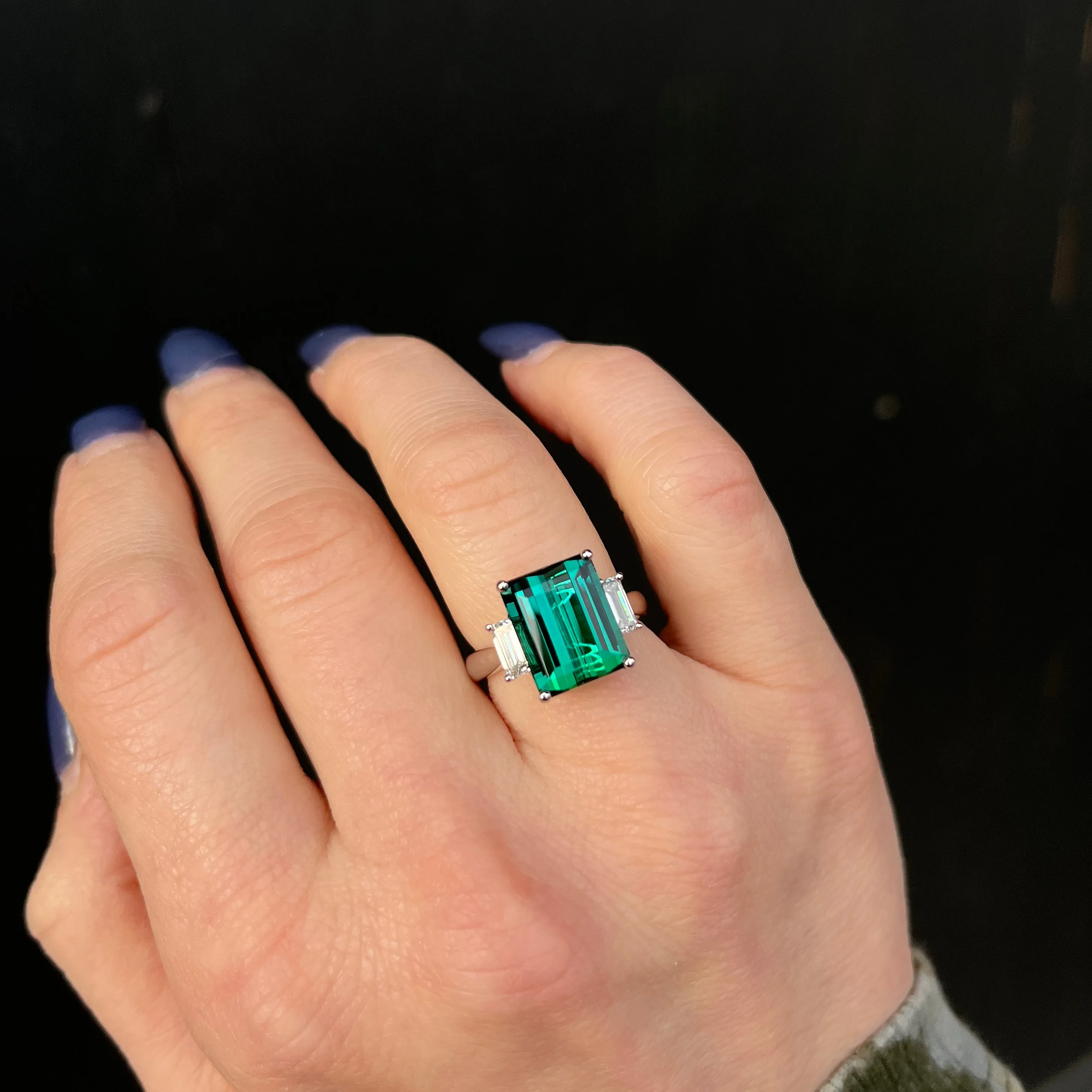14K White Gold 5.82 Carat Tourmaline and Diamond Ring