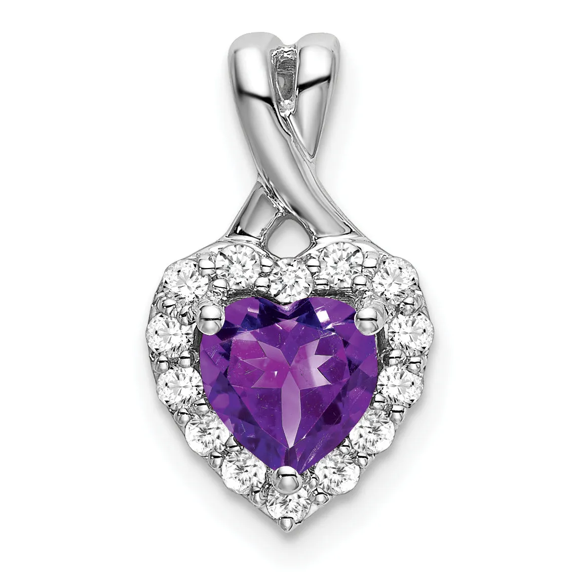 14k White Gold Amethyst and Diamond Halo Heart Pendant