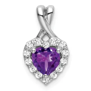 14k White Gold Amethyst and Diamond Halo Heart Pendant