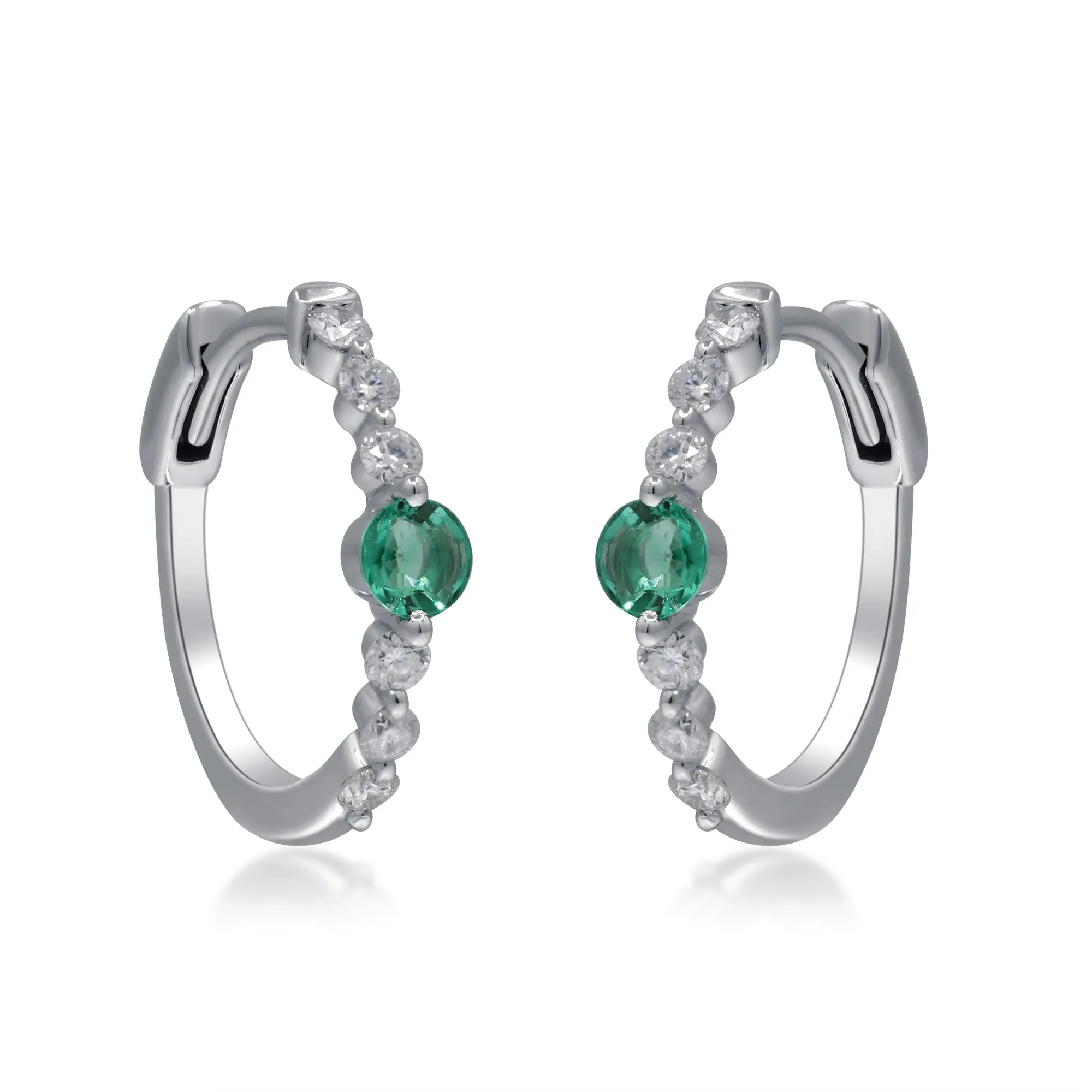 14K White Gold Emerald Earrings