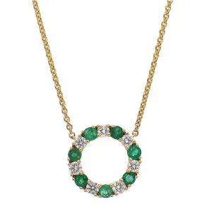 14K Yellow Gold Emerald and Diamond Necklace