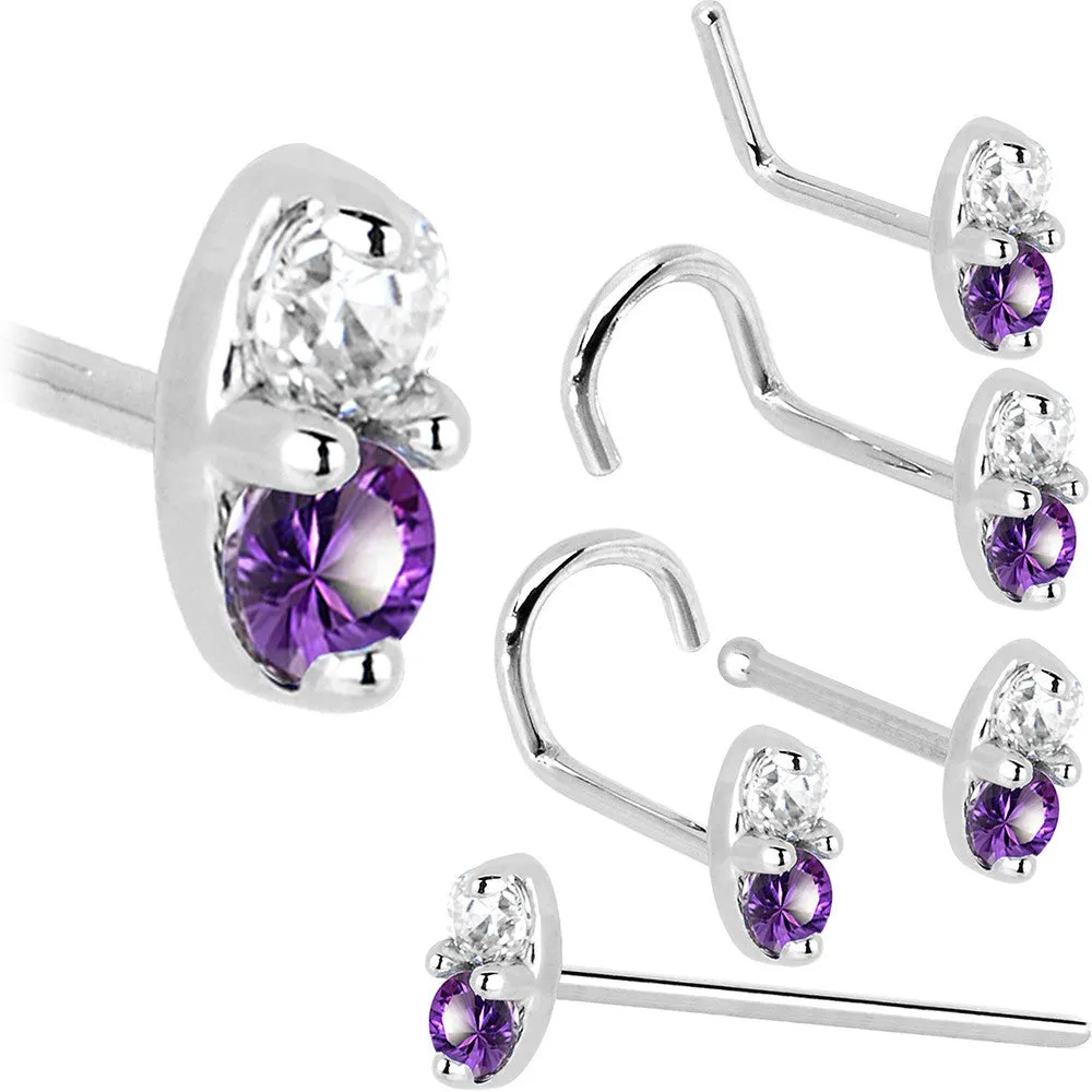 14kt White Gold Amethyst 1.5mm CZ Marquise Nose Ring