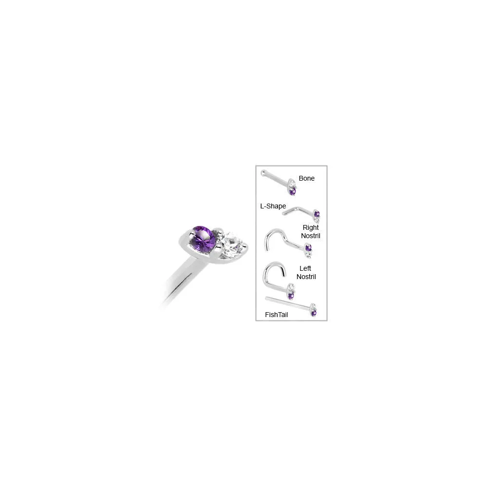 14kt White Gold Amethyst 1.5mm CZ Marquise Nose Ring