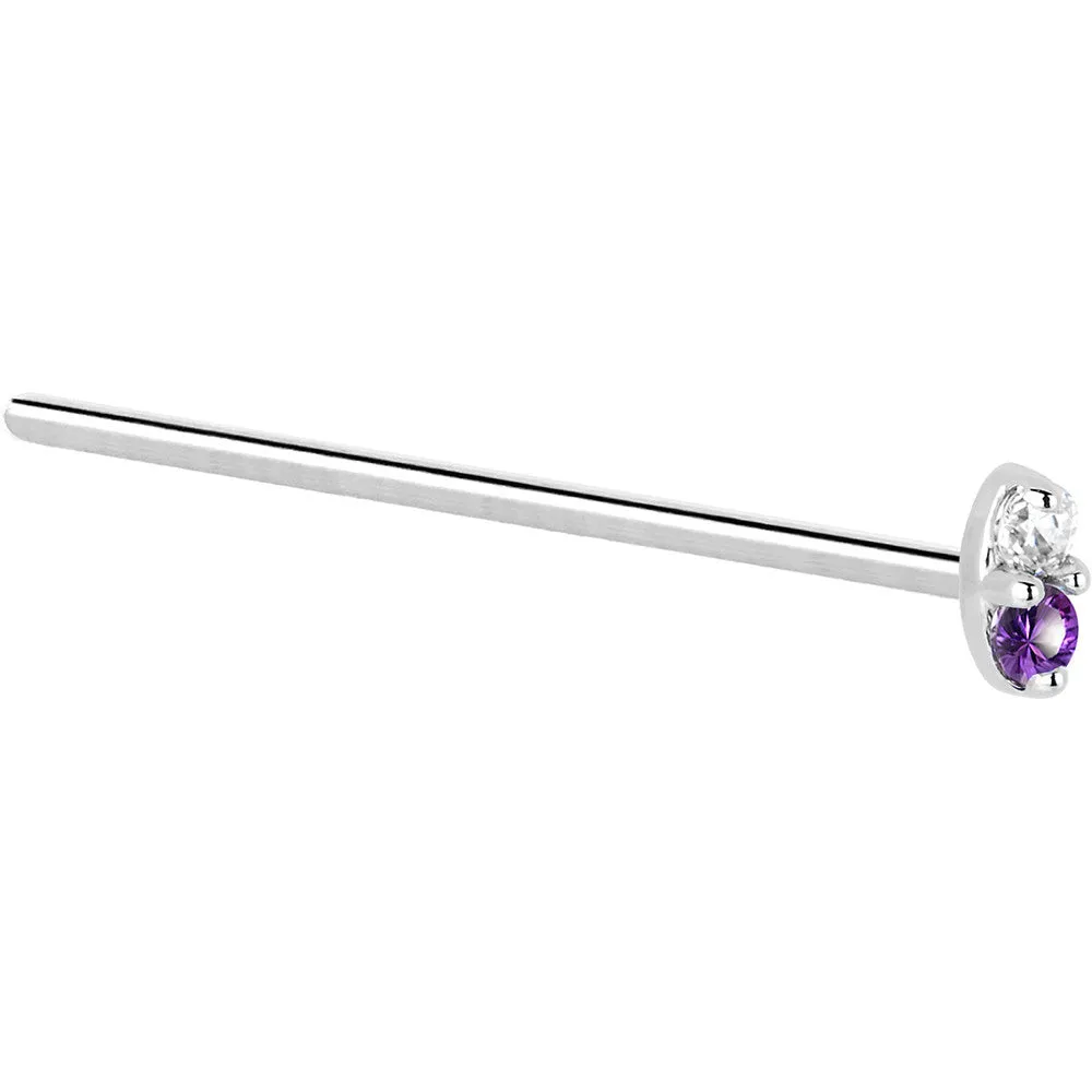 14kt White Gold Amethyst 1.5mm CZ Marquise Nose Ring