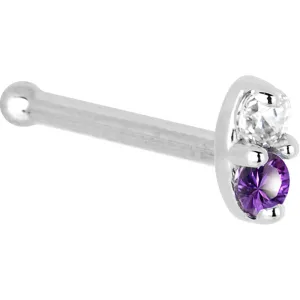 14kt White Gold Amethyst 1.5mm CZ Marquise Nose Ring