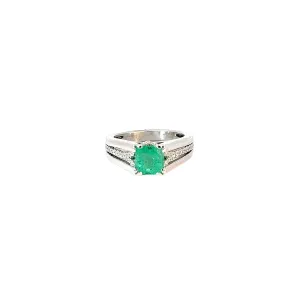 14kw 1.35ct Colombian Emerald Princess Cut and .25ct Diamond GVS2 Ring