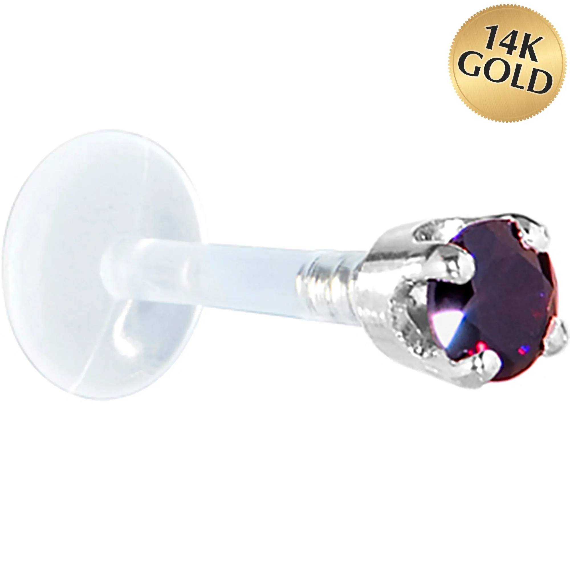 16 Gauge 1/4 Solid 14KT White Gold 3mm Amethyst Cubic Zirconia Bioplast Tragus Earring Stud