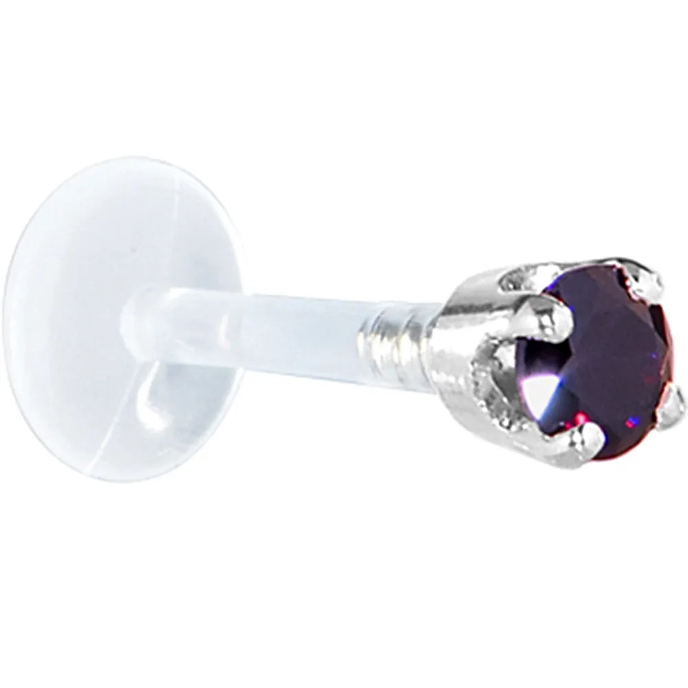 16 Gauge 1/4 Solid 14KT White Gold 3mm Amethyst Cubic Zirconia Bioplast Tragus Earring Stud
