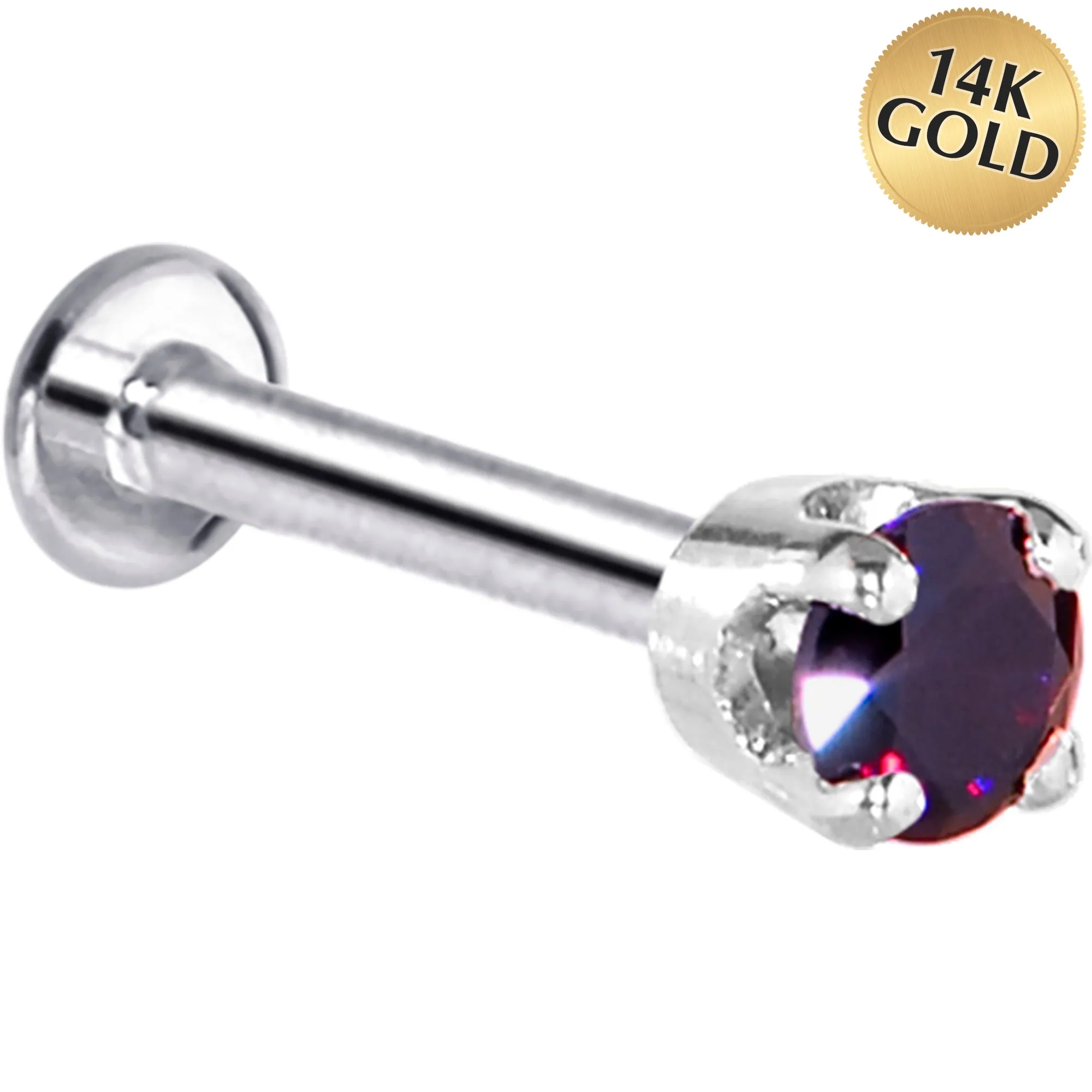16 Gauge Solid 14KT White Gold 3mm Amethyst Cubic Zirconia Tragus Earring Stud
