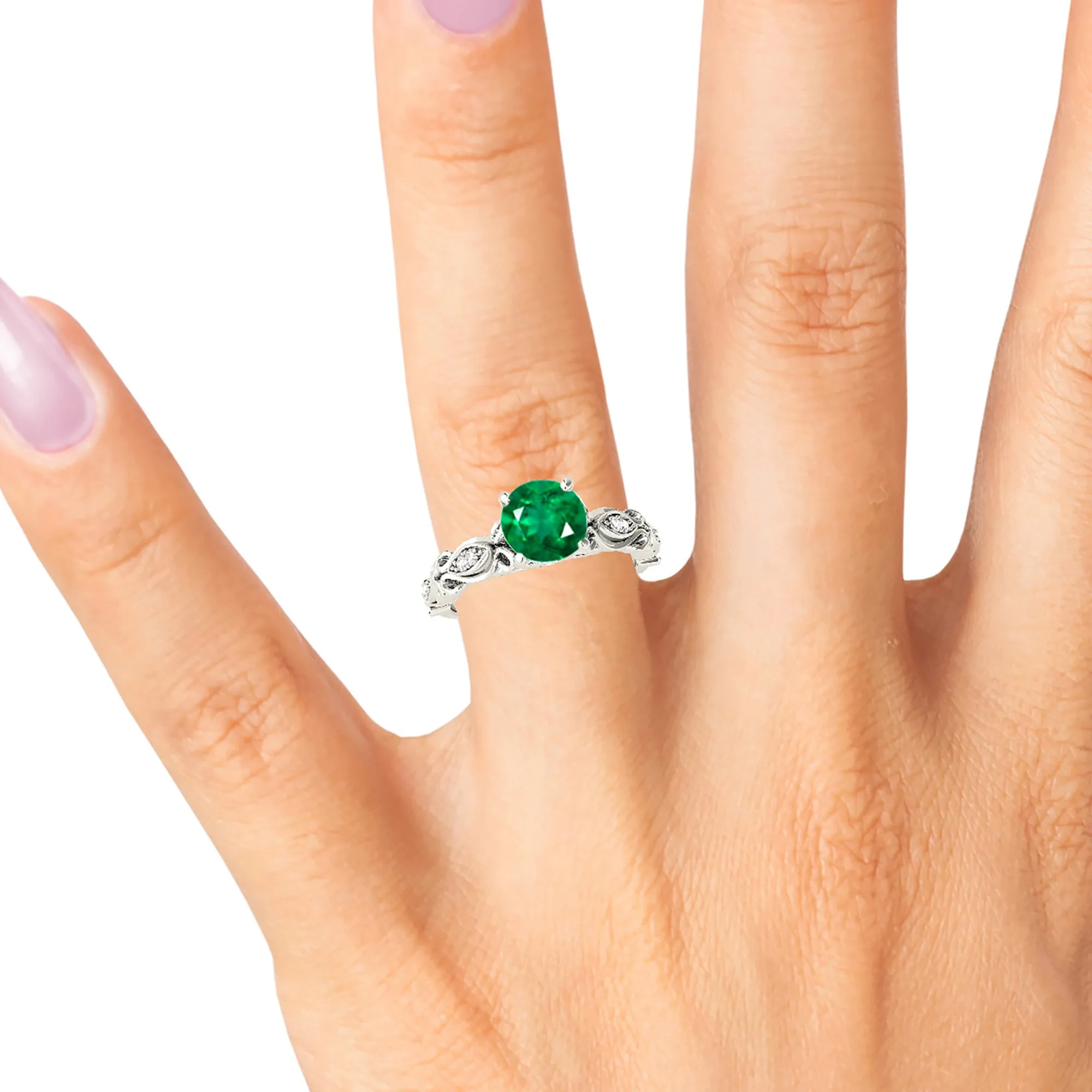 1.75 ct. Genuine Emerald Solitaire Ring With Side Accent Diamonds