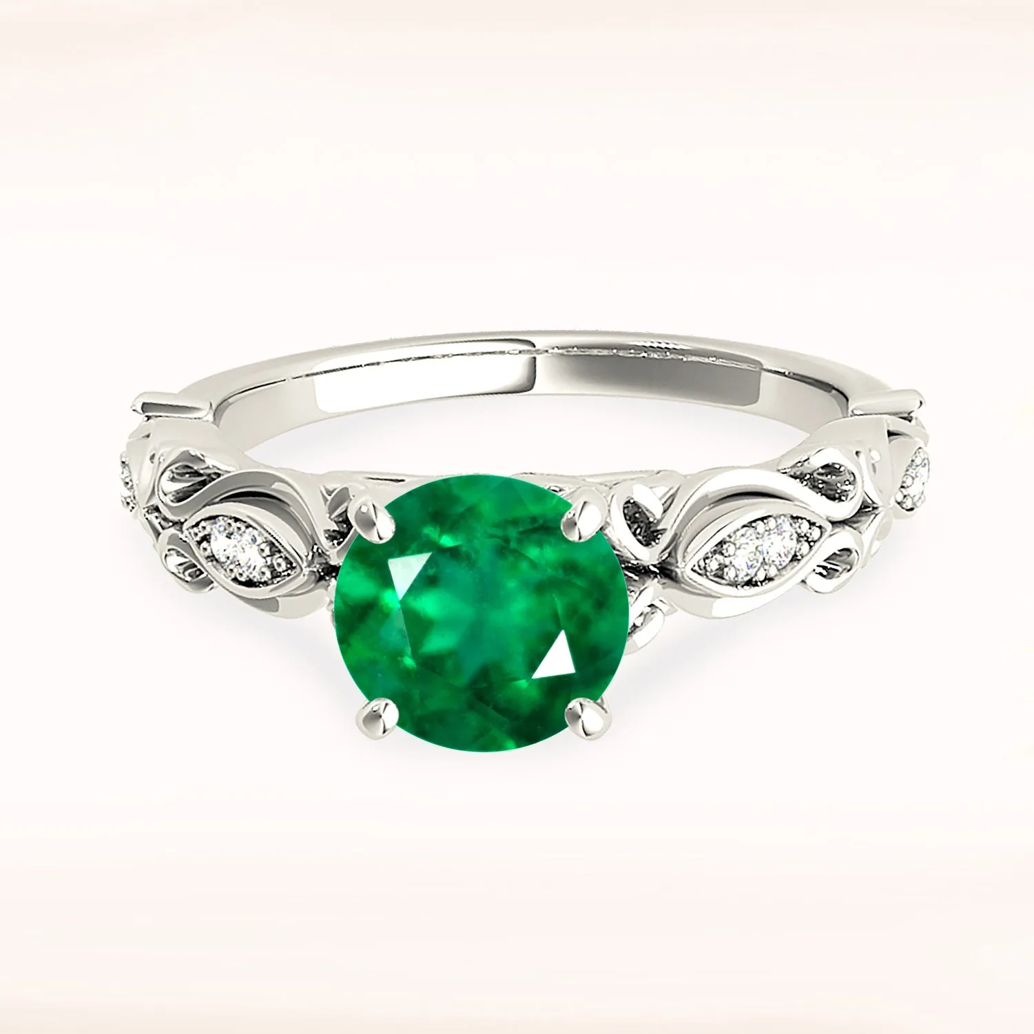 1.75 ct. Genuine Emerald Solitaire Ring With Side Accent Diamonds