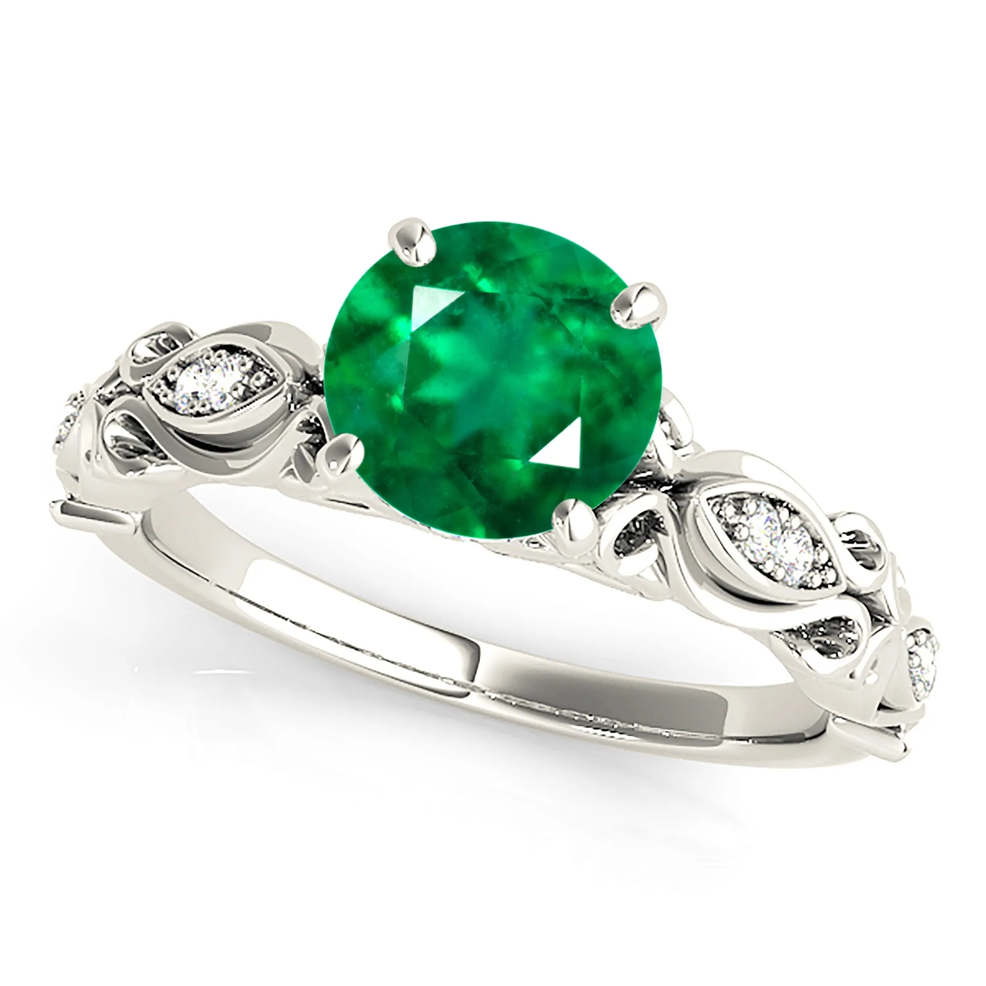 1.75 ct. Genuine Emerald Solitaire Ring With Side Accent Diamonds