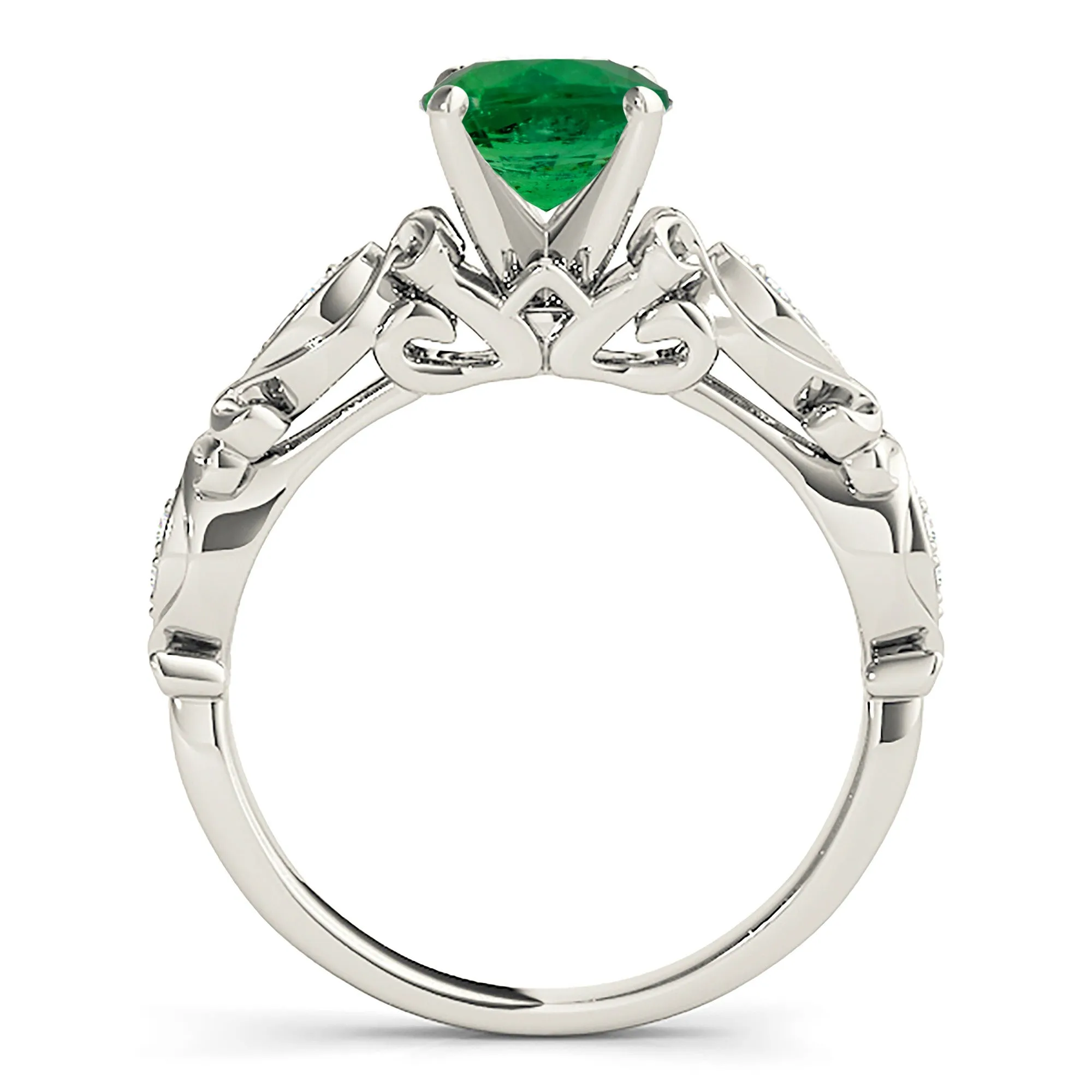 1.75 ct. Genuine Emerald Solitaire Ring With Side Accent Diamonds