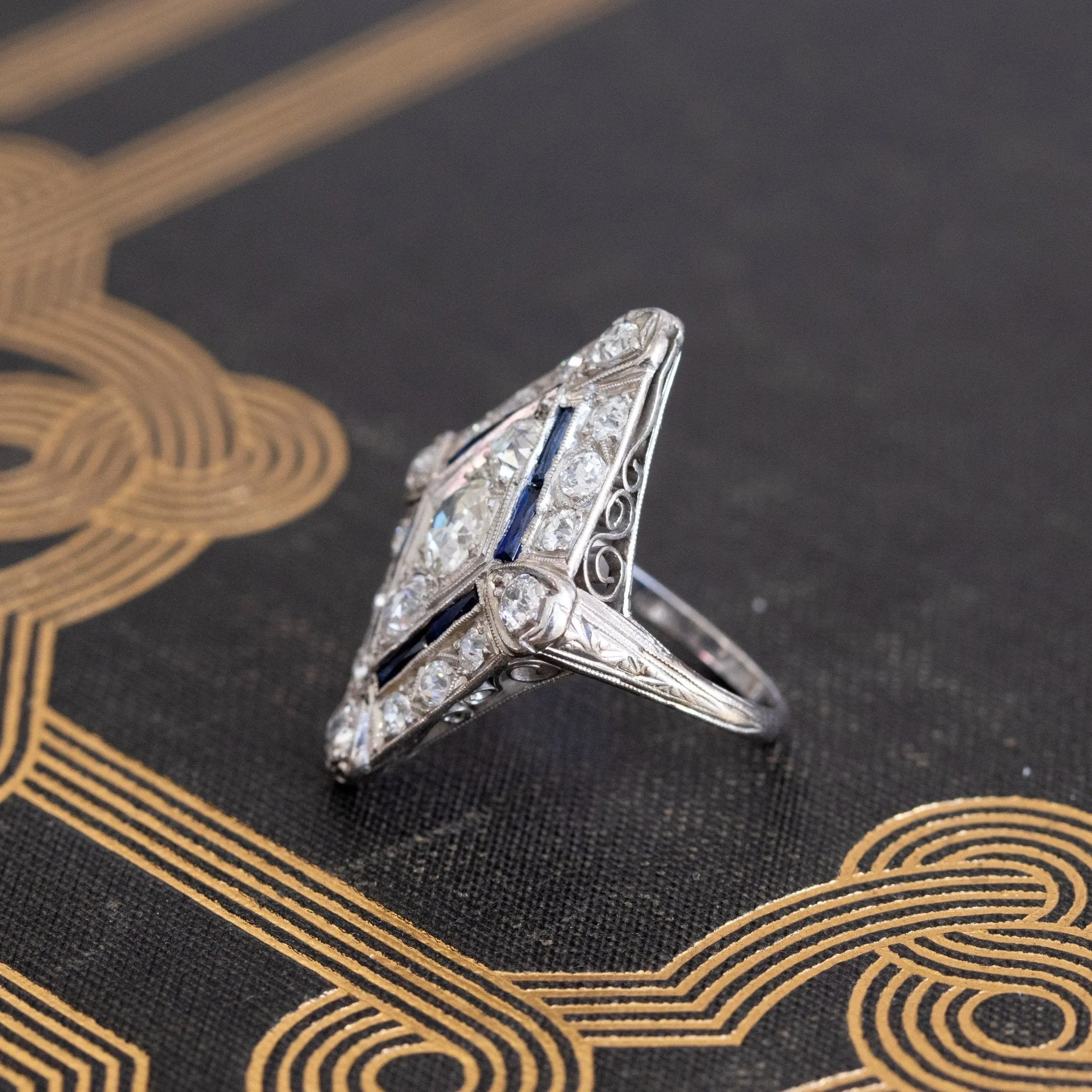 1.82ctw Edwardian Diamond Lozenge Dinner Ring