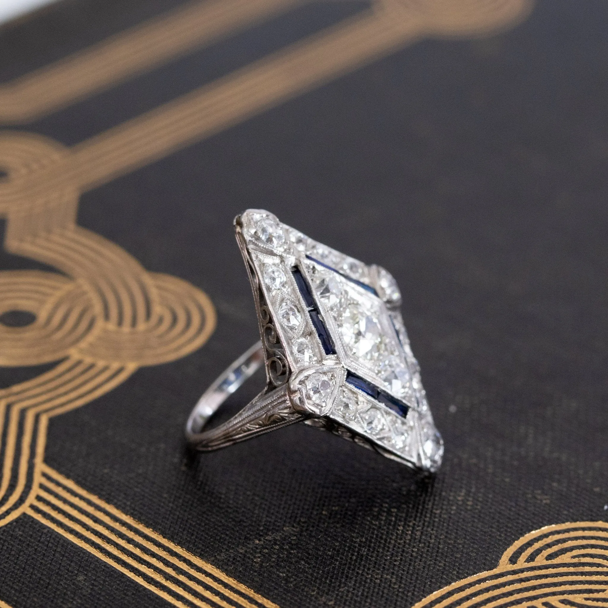 1.82ctw Edwardian Diamond Lozenge Dinner Ring