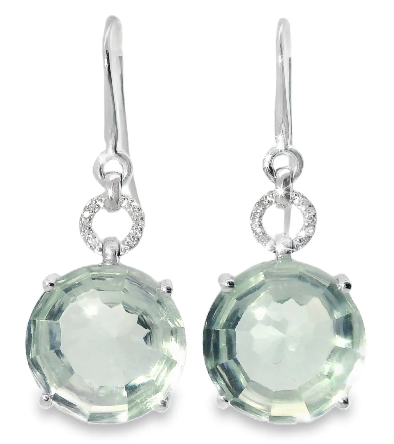 18K White Gold Diamond Cabochon Green Amethyst Hanging Earrings
