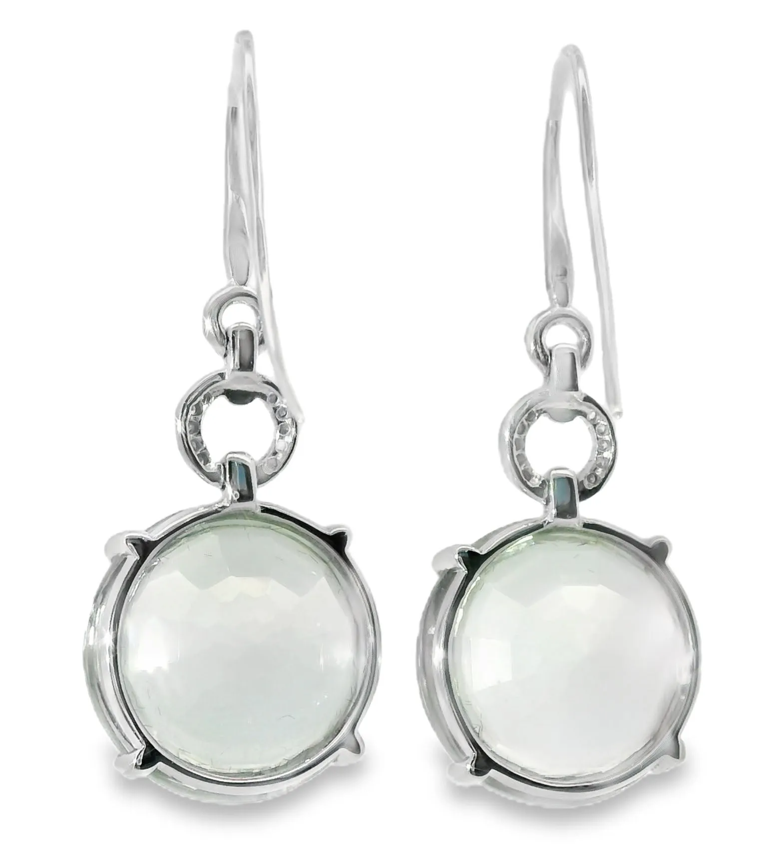 18K White Gold Diamond Cabochon Green Amethyst Hanging Earrings