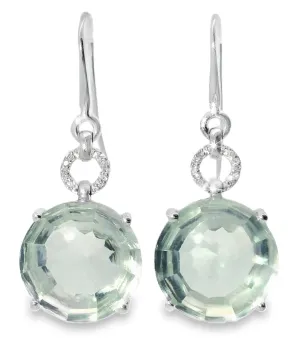 18K White Gold Diamond Cabochon Green Amethyst Hanging Earrings