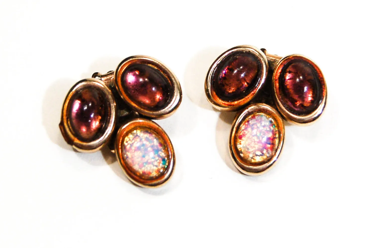 1950's Amethyst and Fire Opal Necklace and Earrings Set