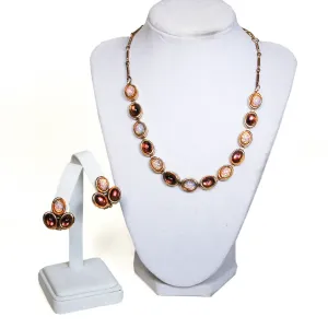 1950's Amethyst and Fire Opal Necklace and Earrings Set
