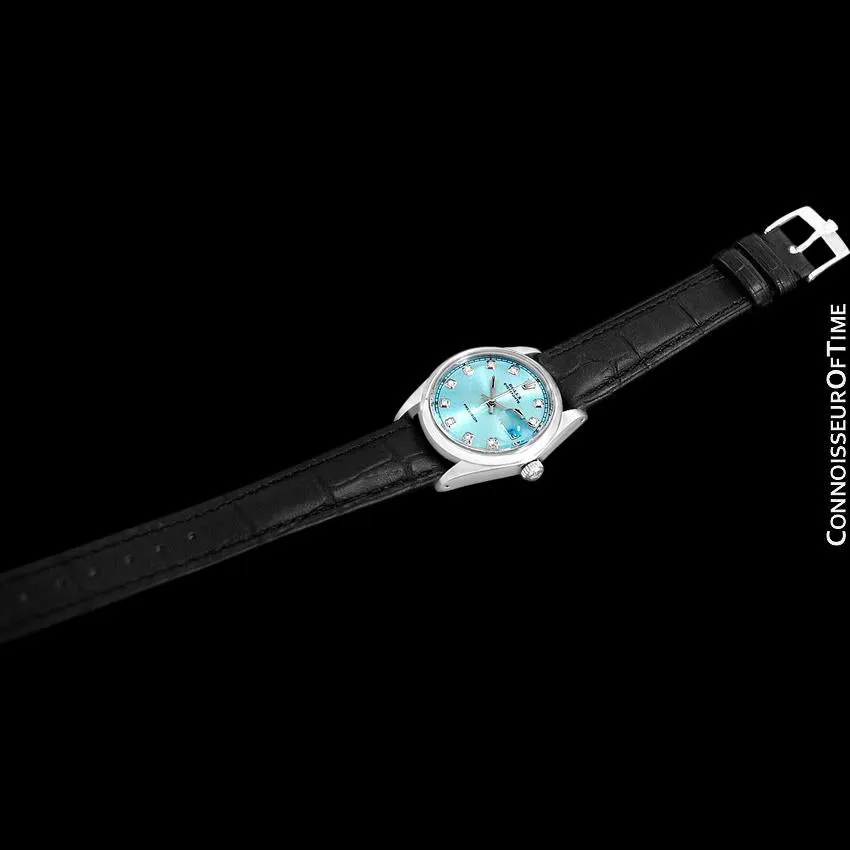 1969 Rolex Oysterdate Mens Vintage Tiffany Blue Dial Watch - Stainless Steel & Diamonds
