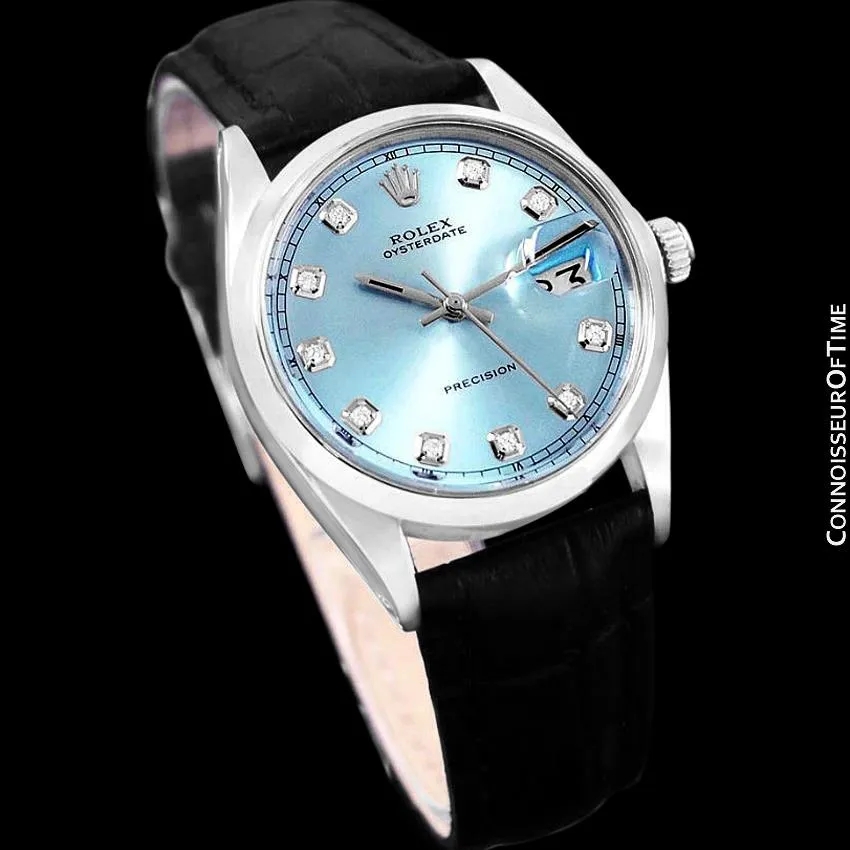 1969 Rolex Oysterdate Mens Vintage Tiffany Blue Dial Watch - Stainless Steel & Diamonds