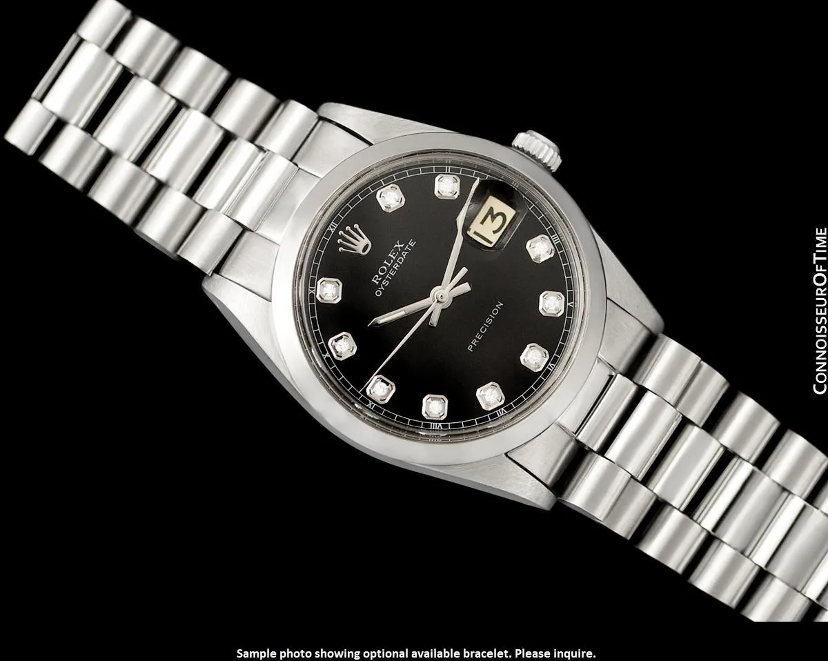 1969 Rolex Oysterdate Mens Vintage Tiffany Blue Dial Watch - Stainless Steel & Diamonds