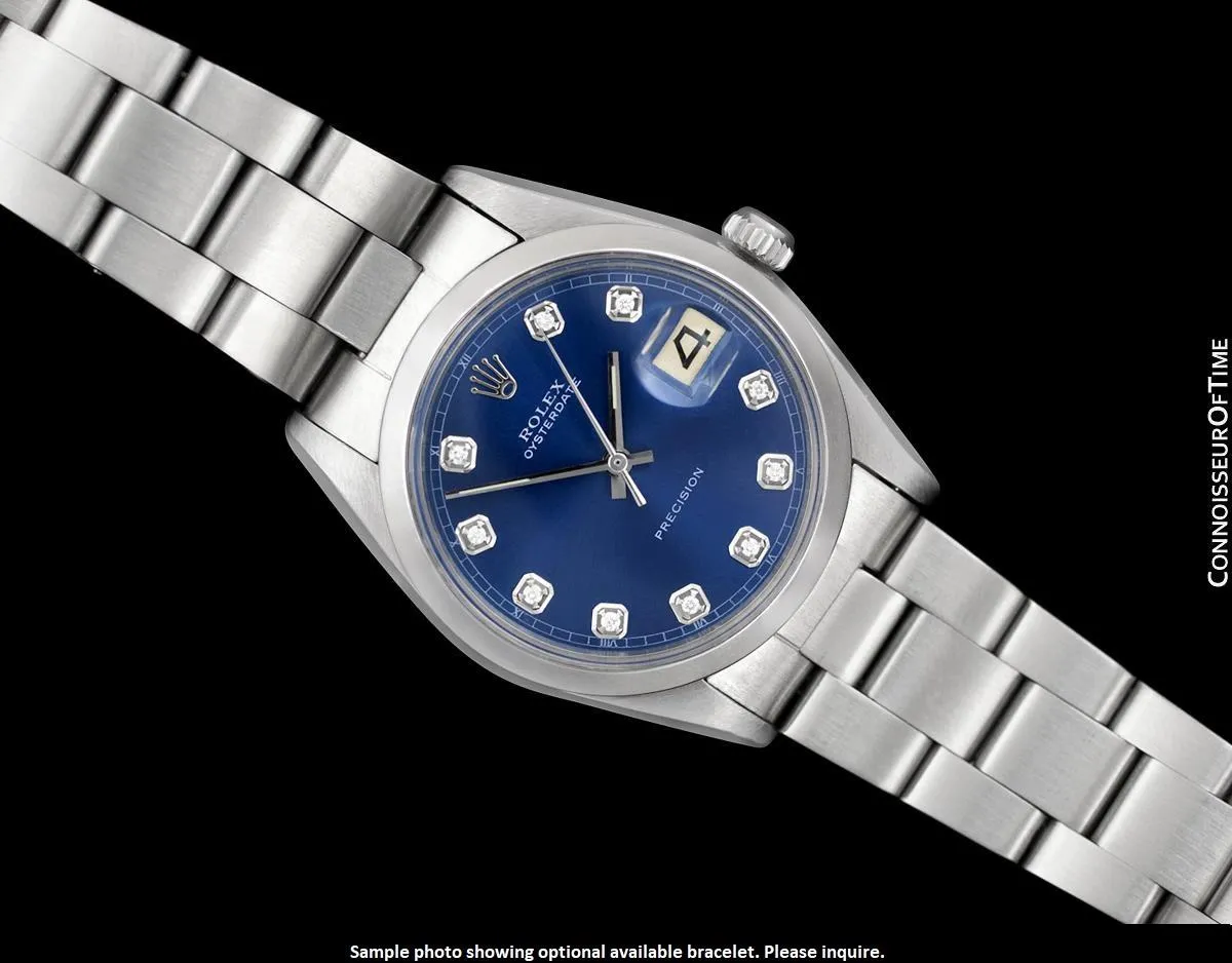 1969 Rolex Oysterdate Mens Vintage Tiffany Blue Dial Watch - Stainless Steel & Diamonds