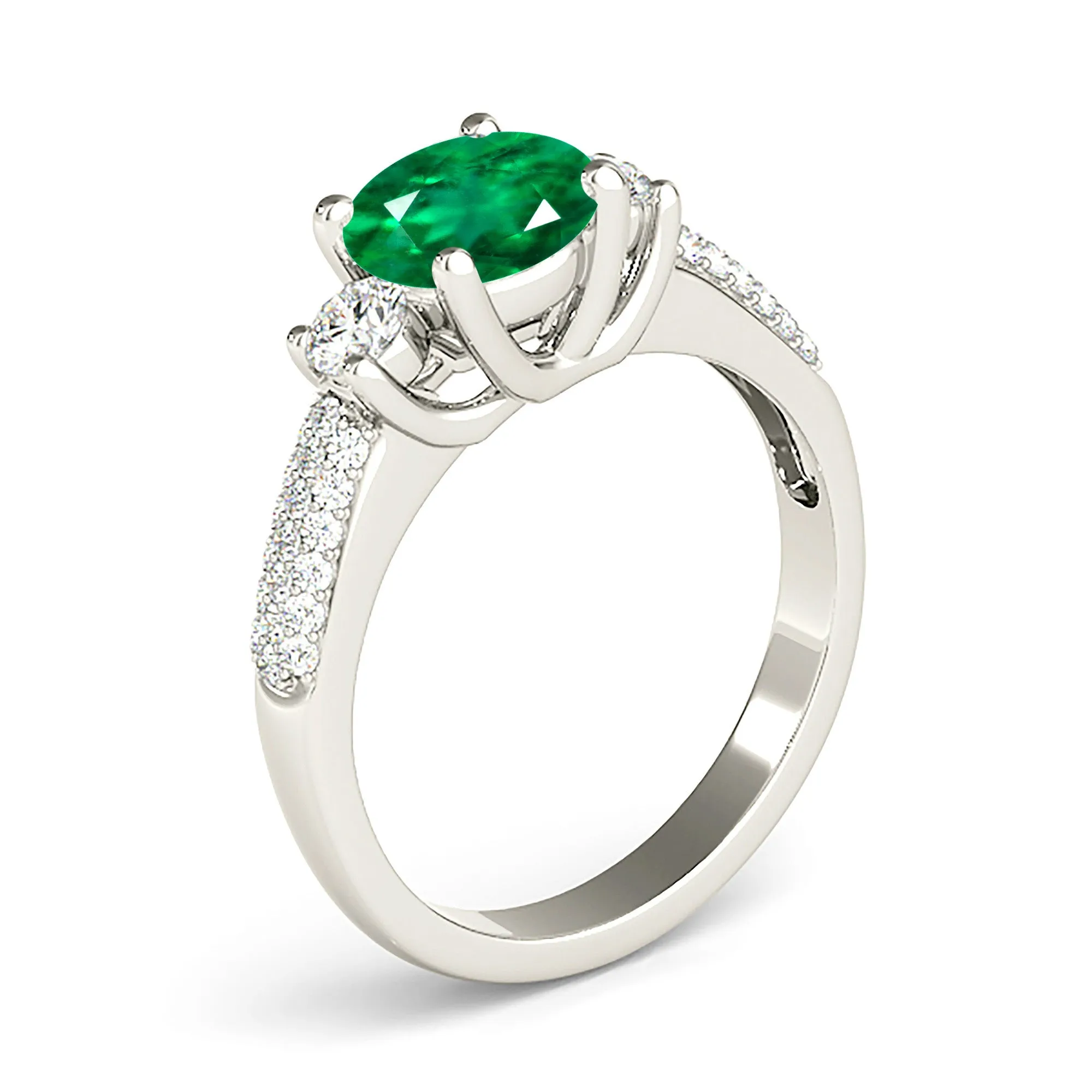2.00 ct. Genuine Emerald Lucida Style With Side Diamonds